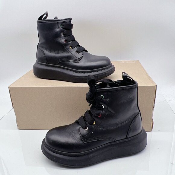 ALEXANDER MCQUEEN Hybrid Lace-up Boots BLACK/ Multi Leather Kids EU 30/ US12 - Picture 2 of 13
